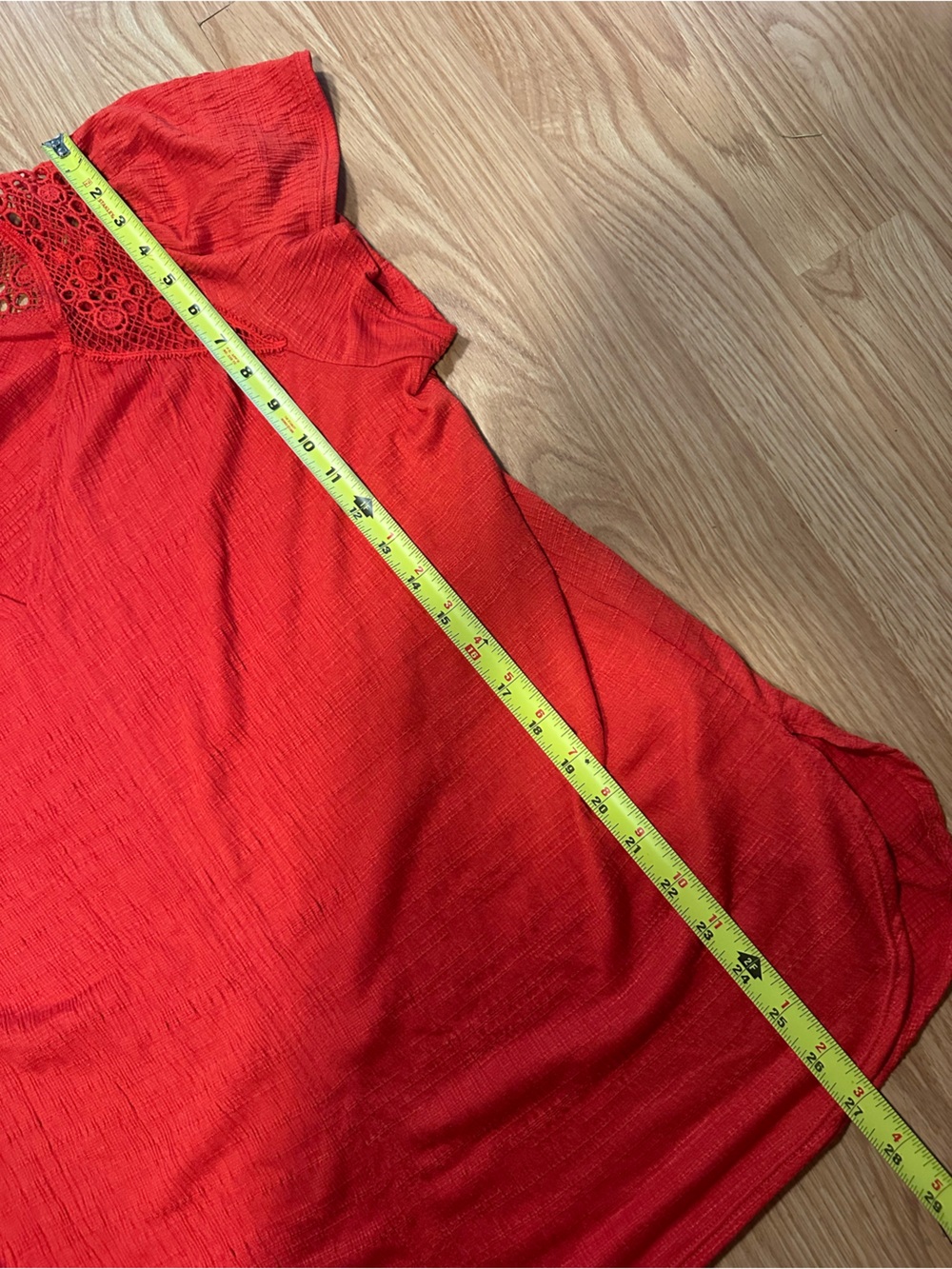 XL Orange flowy boho Eyelit short sleeve shirt casual relaxed - Picture 9 of 9